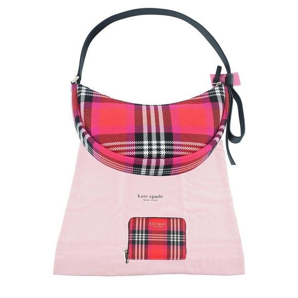 Kate Spade New York Smile Foliage Plaid Small Shoulder Bag & Wallet Set - Picture 1 of 9